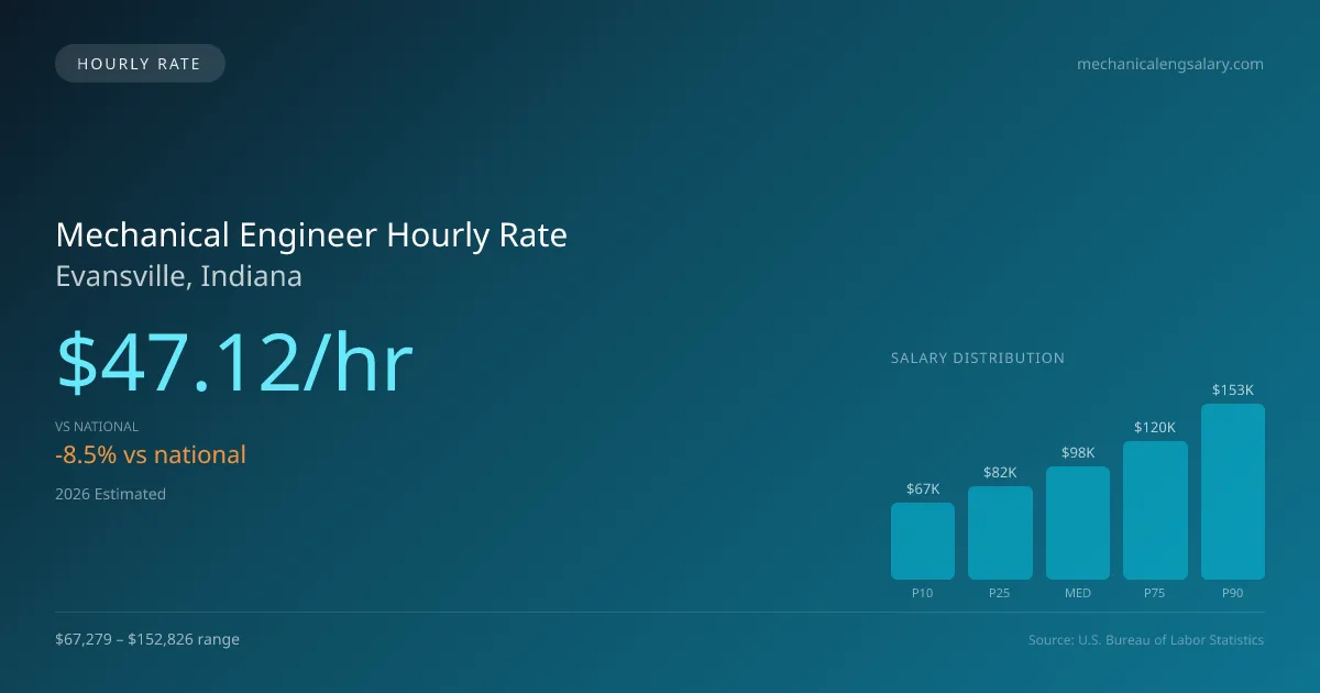Mechanical Engineer Hourly Rate in Evansville, IN — 2026 est., based on 2025 BLS