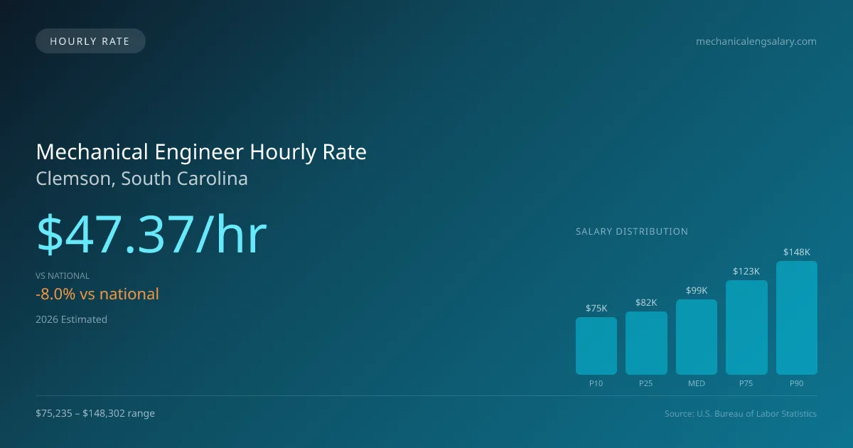 Mechanical Engineer Hourly Rate in Clemson, SC — 2026 est., based on 2025 BLS